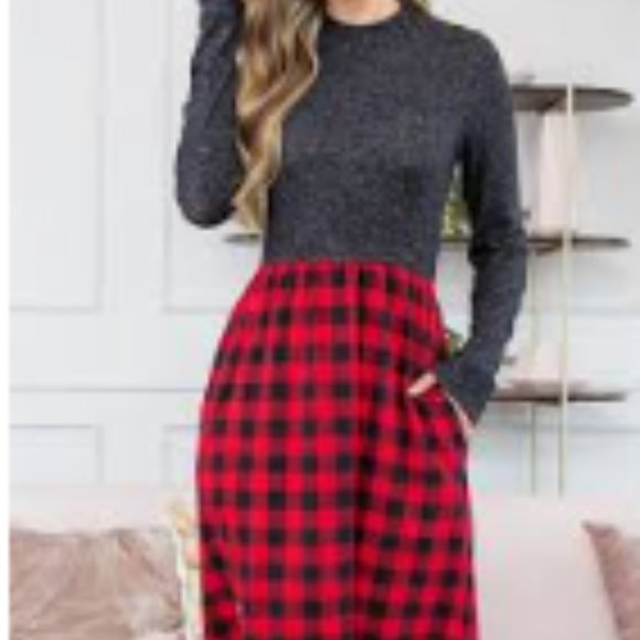 J. Jill Dresses & Skirts - J. Jill Black and red plaid cotton blend dress, size S